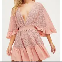 Free people pink lace flowy romper