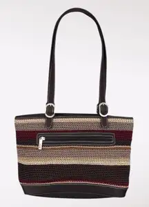 The Sak Crochet Shoulder Bag Striped Nylon Knit Brown