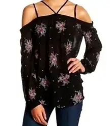 Ro&De NWT Black Strappy Floral Embroidered Open Shoulder Top Size Medium