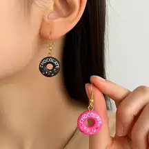 Set of 2 Donut Earrings - Pink and‎ Chocolate Sprinkle Design - Cute Fun