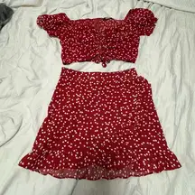 Heart patterned matching set skirt and top SZ XS