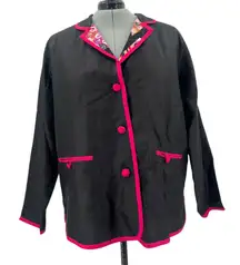 Koos of Course 100% Silk Reversible Womens Jacket 2X Black Patchwork Artsy Boho