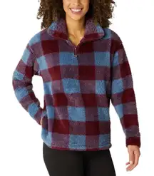 Eddie Bauer Pullover Jacket Plaid Faux Fur Fleece Size Small‎ Sweatshirt Women