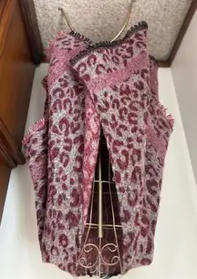 Vince Camuto burgundy leopard print wool cape with fringe