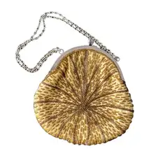 Mister Ernest Vintage Cream Gold Beaded Coin Purse Handbag Mini Bag