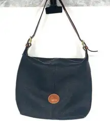 Dooney And Bourke Hobo Bag Pebbled Leather Black And Tan Shoulder Bag