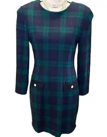 Vintage Plaid Tartan Bodycon Dress Preppy Dark Academia Green Purple Black