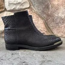 Enzo Angiolini Women's Emni Ankle Boot Black Leather Snakeskin Look Silver Toe