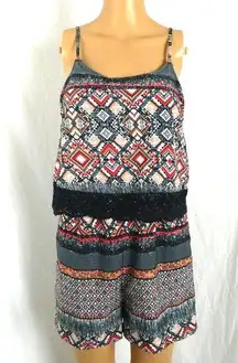 Harmony + Havoc Romper Crocheted Layered Tiered Boho Aztec Tribal Print Festival