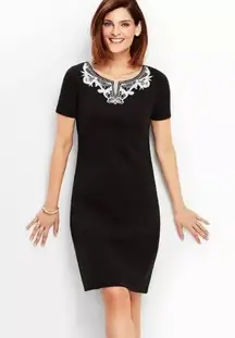 Talbots Black Embroidered Short Sleeved Dress‎ | Small