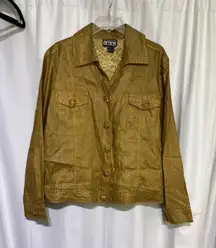 BEREK Womens Gold Linen Blend Studded Button Up Jacket Blazer Embellished