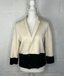 Loft  Women's Colorblocked Cream Black Cotton Button Sweater Jacket Blazer Small