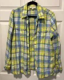 Jones New York Plaid Button Down Shirt in Blue and Yellow