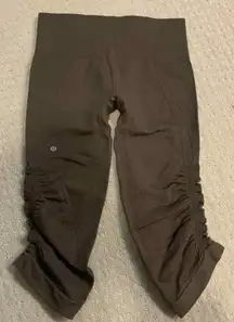 🍋 Lululemon In The Flow Crop II Yoga Heathered Bark Chocolate Brown Leggings