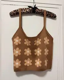 Willow & Wind Knit brown flower tank psychedelic 70s style Large