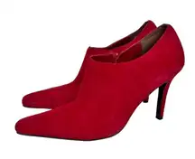 Vintage 80s 90s Pointed Toe Stiletto Heel Red Suede Ankle Boots Size 7M