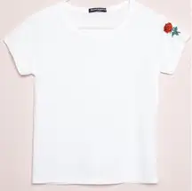 White Crop Top With Rose On Sleeve 