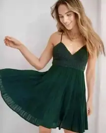 Aerie dark olive green crochet top summer mini tiered dress