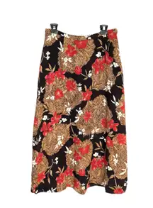 Kathie  Collection Black, Beige, Tan, Rust Floral Midi Skirt Women Sz 14