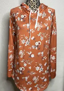 Lily by Firmiana Floral Print Orange Hoodie