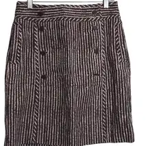 Tory Burch Womens A-Line Skirt White Brown Stripe Above Knee Pockets Buttons 8