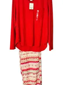 Cozy Red and Pink Knit Pajama Set with Winter Pattern