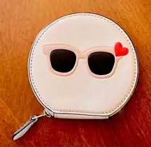 Coach Leather Coin Case Wallet White With Sunglasses Print