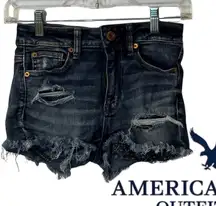 American Eagle Outfitters Women's Distressed Dark Blue Jean Shorts
