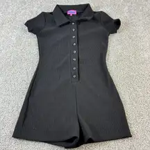 Edikted Black Ribbed Button Up‎ Romper Jumpsuit Womens Size S Short Sleeve Y2K