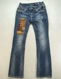 Miss Me Jeans Womens Size 29 Easy boot cut Denim Embellished Pockets Quilted