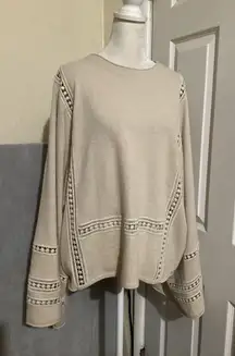 Chloe Beige Knit Lace Trim Bell Sleeve Sweater M