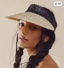 Free People Black and Tan Woven Straw Sun Visor Hat OS Vacation Resortwear Beach