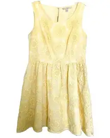 Lauren Conrad Pastel Yellow Floral Embroidered Sleeveless Short Dress Size 16