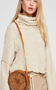 Free People Beige Turtleneck Oversized Knit Sweater