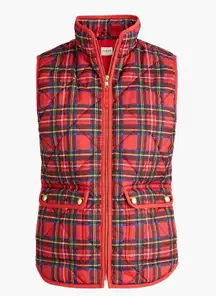 J Crew Size S Preppy Classic Tartan Plaid Puffer Vest w/ Snap Pockets