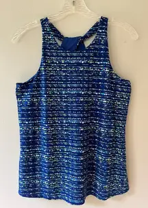 Cece Sz XS Halter Blue Neon Dots Striped‎ Fully Lined Tank Top Pullover Stretch