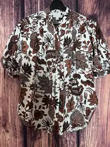 Shona Joy Women's Brown Pallenberg Floral Linen Peplum Blouse Sz 6 Ballon $335
