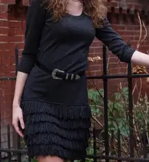 Calvin Klein Knit Dress Gray Loop Fringe Skirt 3/4 sleeves (is like size M)