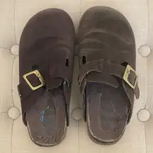 Zodiac Brown Leather and Shearling Clogs