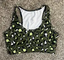 Adrienne Vittadini Sport Olive Leopard Print Racerback Sports Bra - Size M