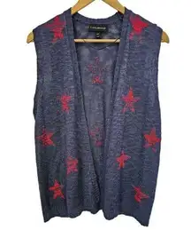 Lane Bryant Women's Red & Blue Star Print Open Front Cardigan 10-12 Large