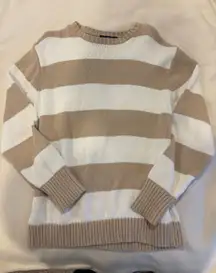 Brandy Melville Sweater Striped Knit Crew White Tan