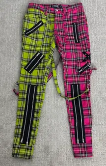 Tripp NYC pink green plaid split pants bondage suspended unisex straight leg