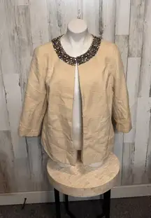 Talbots Woman Beaded Collar Jacket Blazer Size 16W Gold Open Front 3/4 Sleeve NW