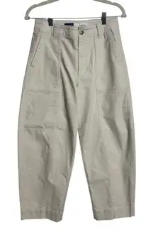 Old Navy High Rise Barrel Leg Pant Women 0 Ivory Cotton Pocket Minimal Modest