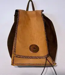 Handmade Leather Drawstring Bag Backpack  Hippie Boho Bohemian Large Travel