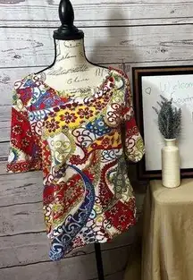 1630-Talbots large paisley type t shirt with beautiful yellow,blue and red color