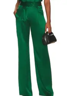 The Sei Silk Wide Leg Trouser Pant Pine Green Size 4 SMALL Satin Designer NEW