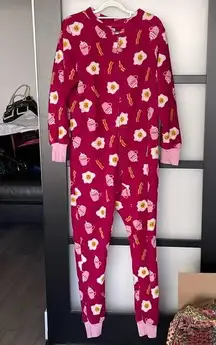 Pj couture Bacon Eggs & Coffee Zip Up Onesie Magenta Medium
