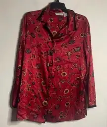 Jaclyn Smith red floral long sleeve pajama set oriental lightweight lux